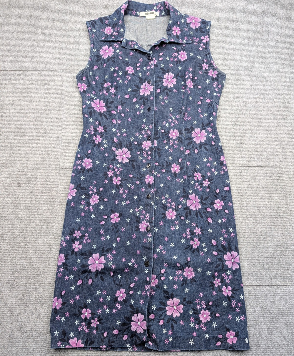 Vintage Denim Dress Womens Medium Floral 90s Whimsical Cowgirl Festival Shirt